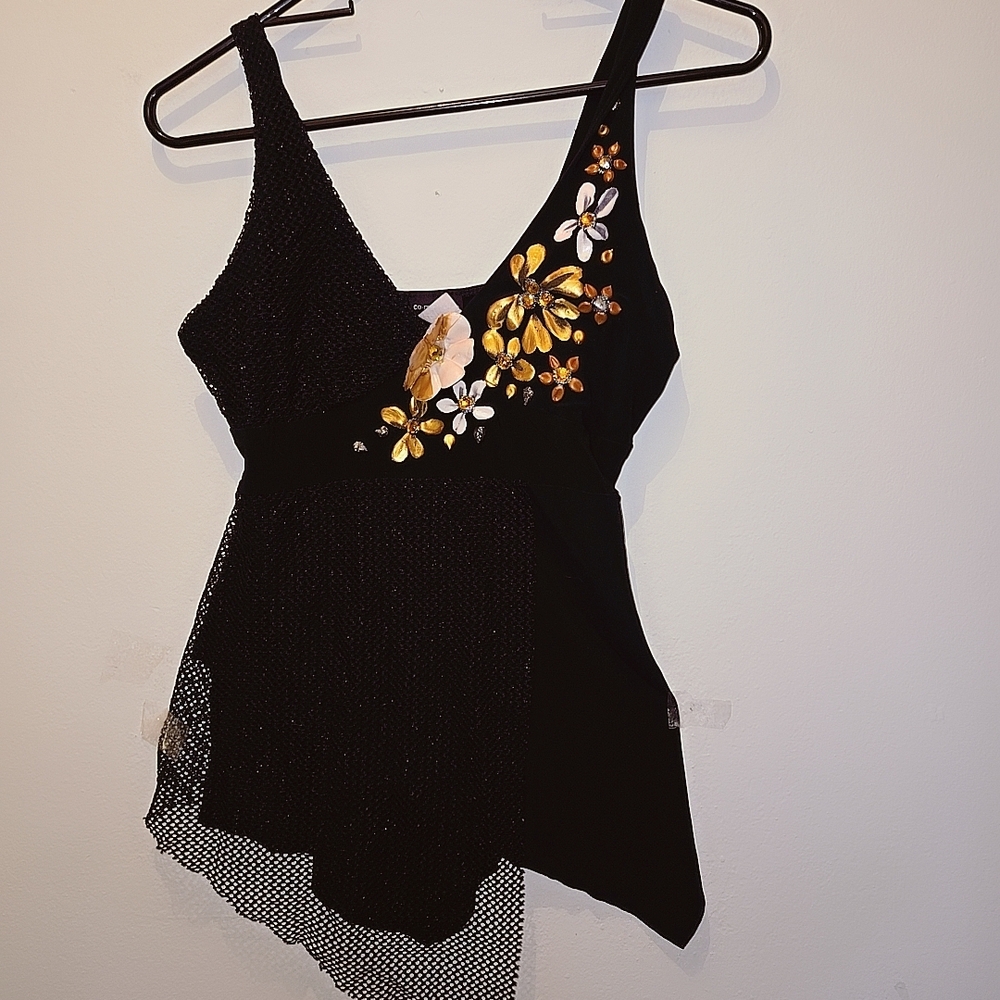 Elegant Black Floral Embellished Women's Top